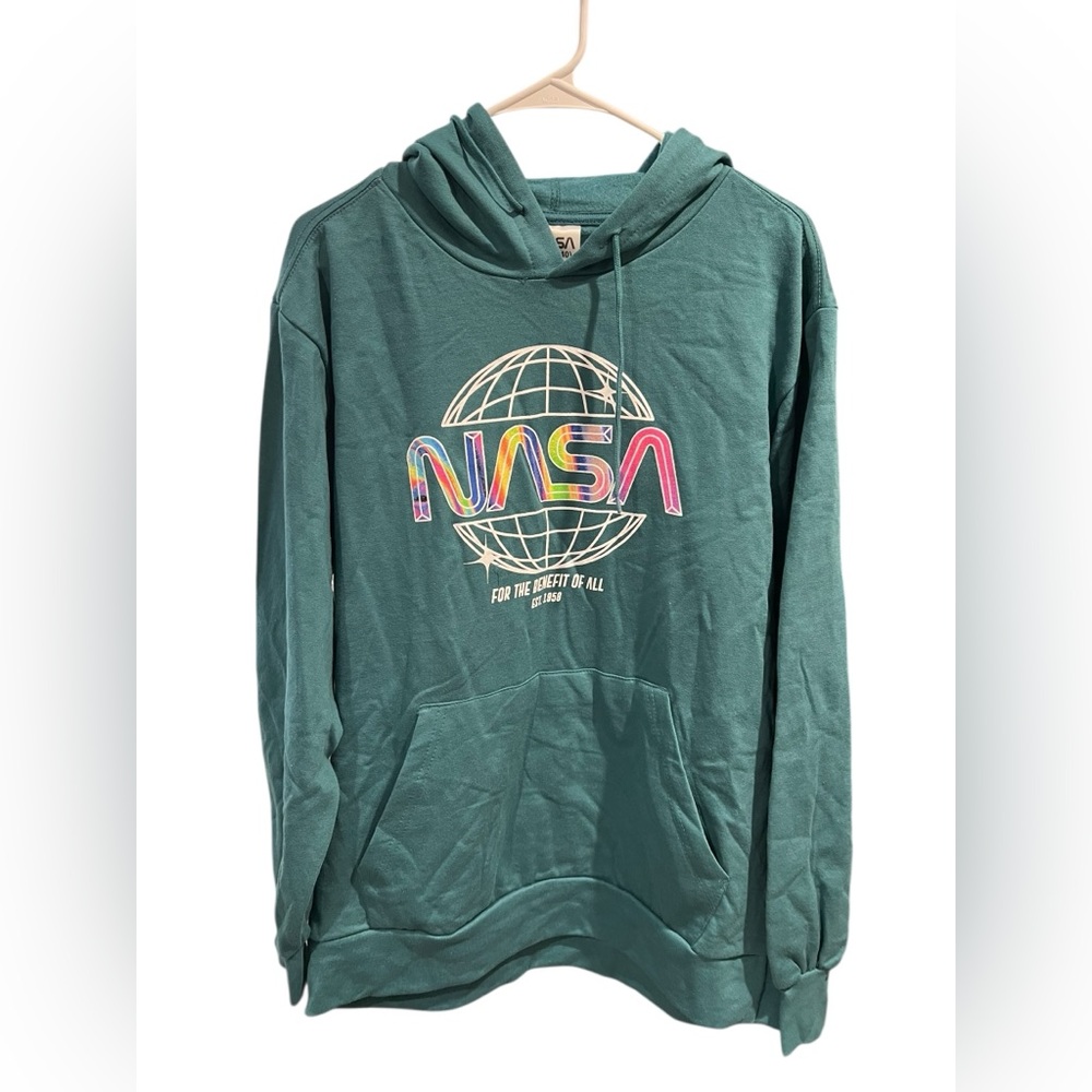 NASA Rainbow Logo Hoodie Green Pullover M